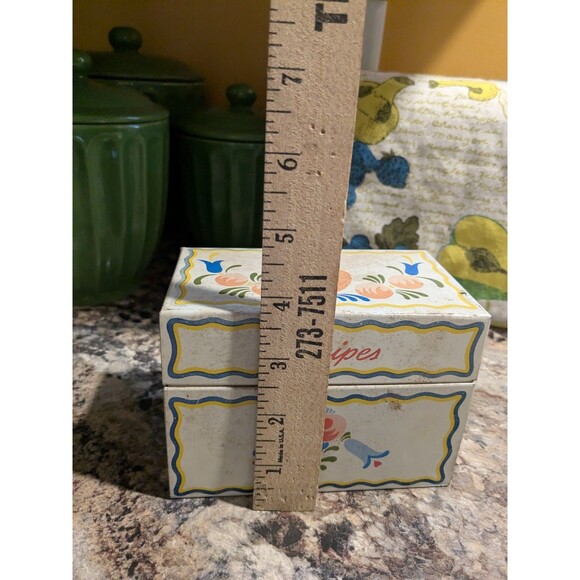Vintage White Ohio Art Co Tin Litho Recipe Box Metal Toleware PA Dutch Grandma - Picture 8 of 11